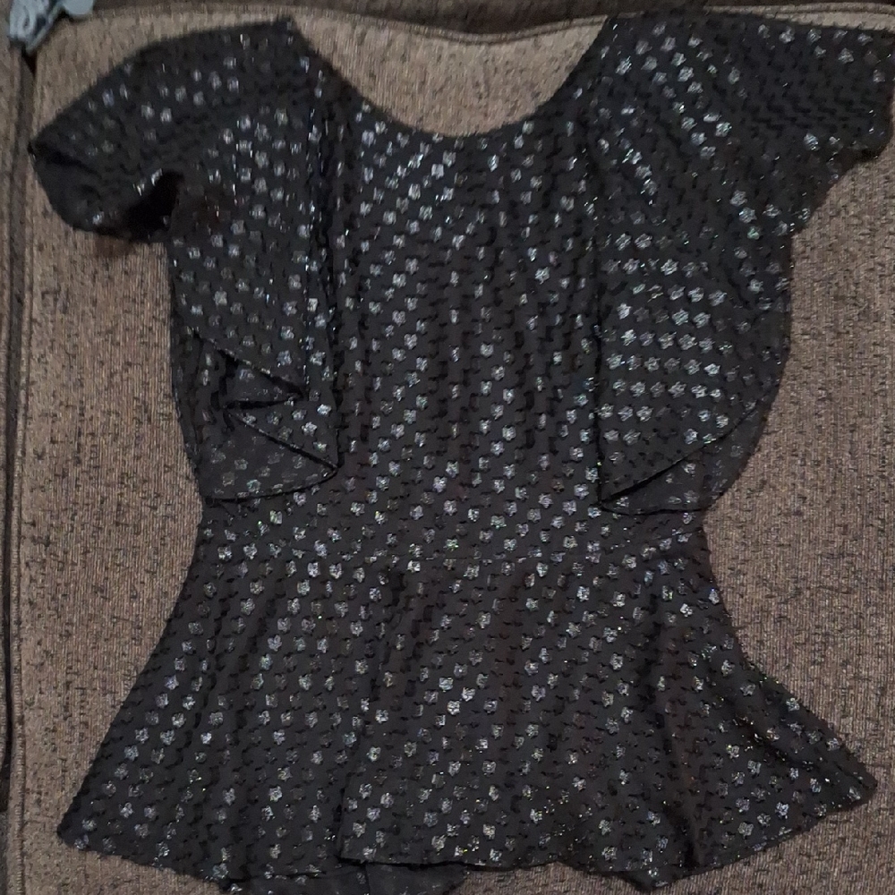 Isaac Mizrahi Black Top with Silver Sparkle Peplum